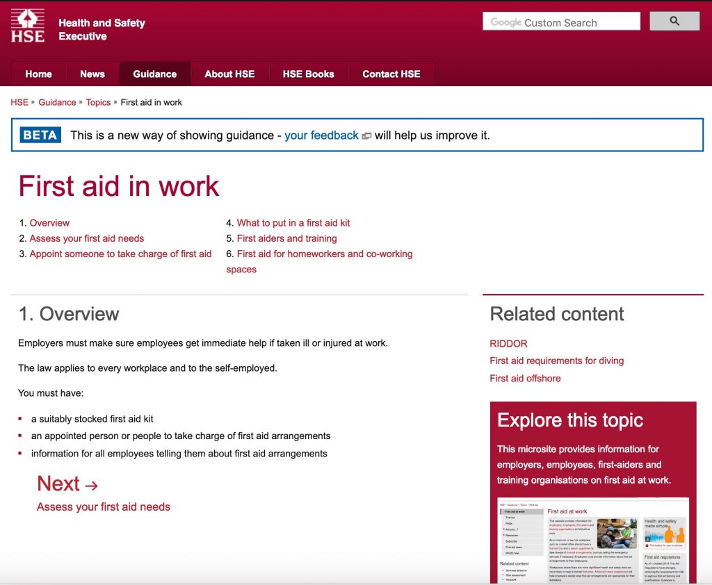 HSE – First aid guidance